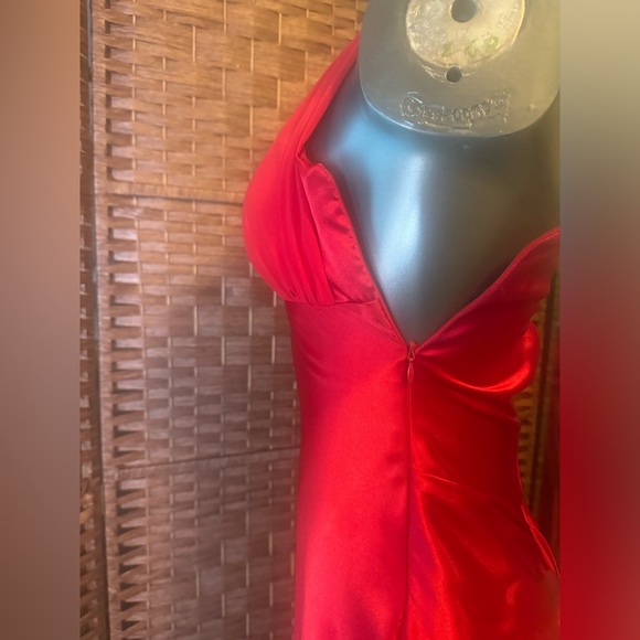 New! Betsy & Adam Red Halter Formal Prom Gown Dress 6 NWT Side Zipper Closure - Picture 6 of 14
